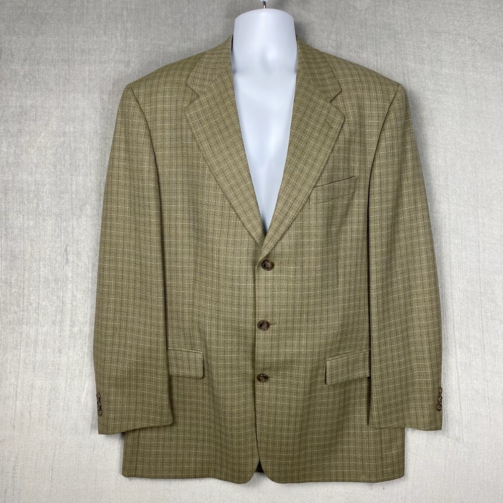 Vtg Jack Victor Sport Coat Mens 42R Wool Blazer Tan Plaid Academia Ivy League